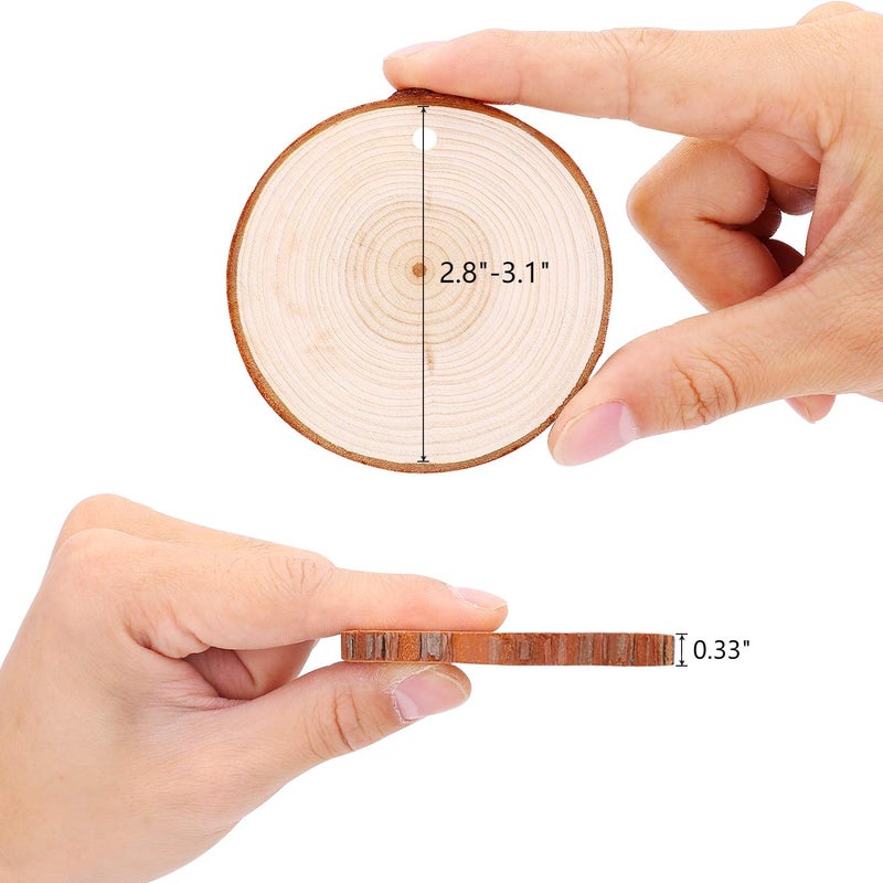 Fuyit Natural Wood Slices 30 Pcs 2.8-3.1 Inches Craft Wood Kit Unfinished Predrilled with Hole Wooden Circles Tree Slices for Arts and Crafts Christmas Ornaments DIY Crafts - Image 5